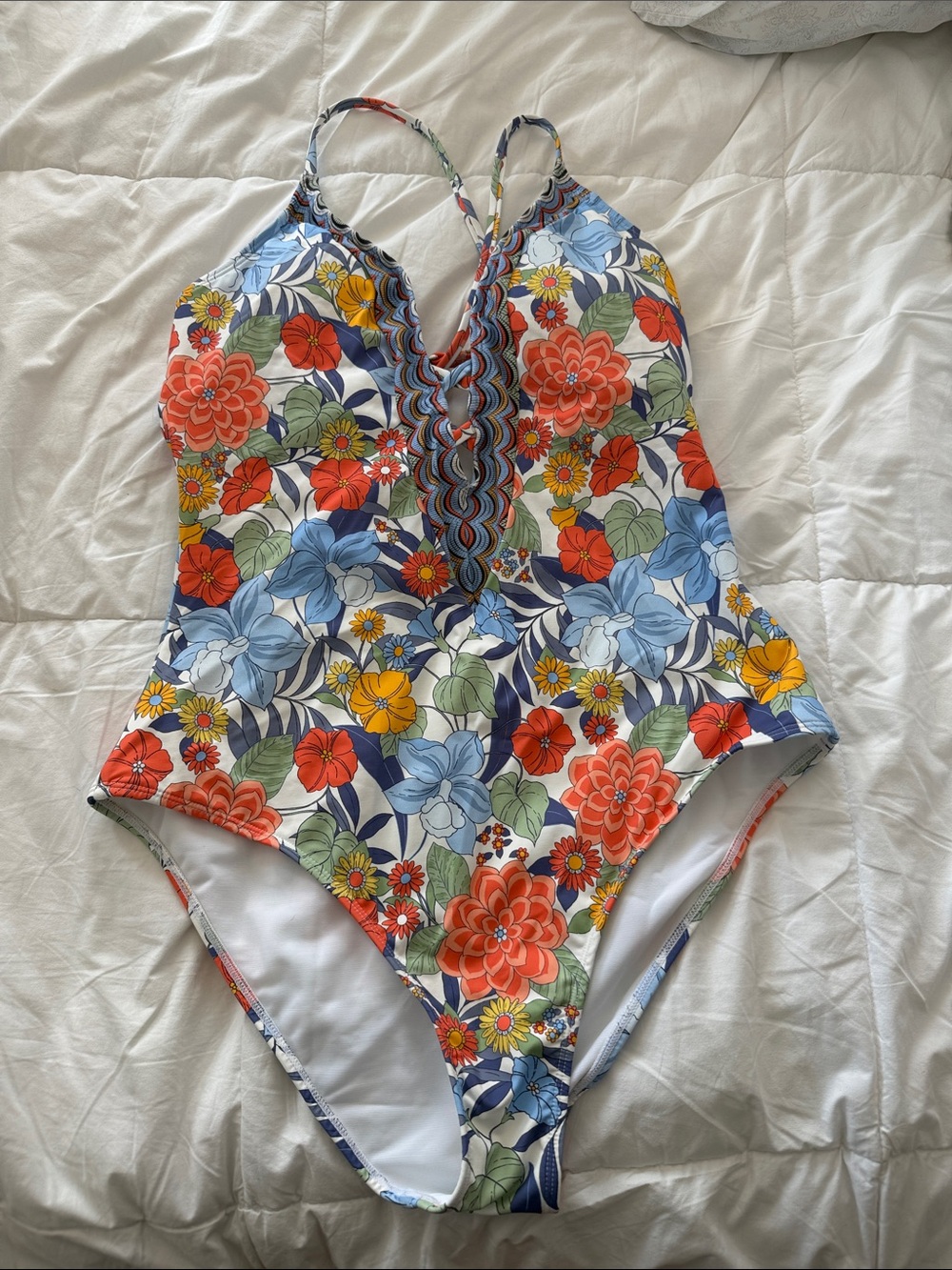 Cupshe Floral One-Piece Swimsuit in Red, Blue, Yellow, Green, White